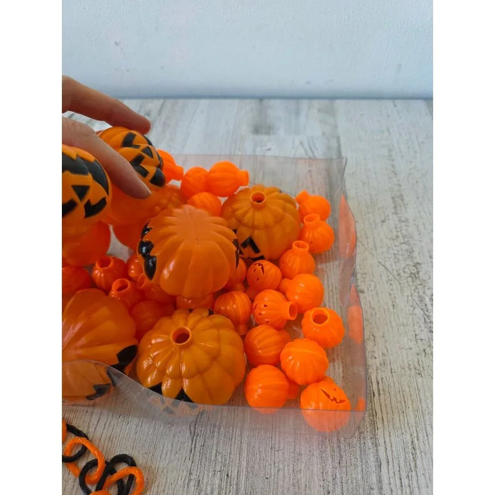 Vintage plastic string light blow mold pumpkin Halloween jack o'lantern witch ha